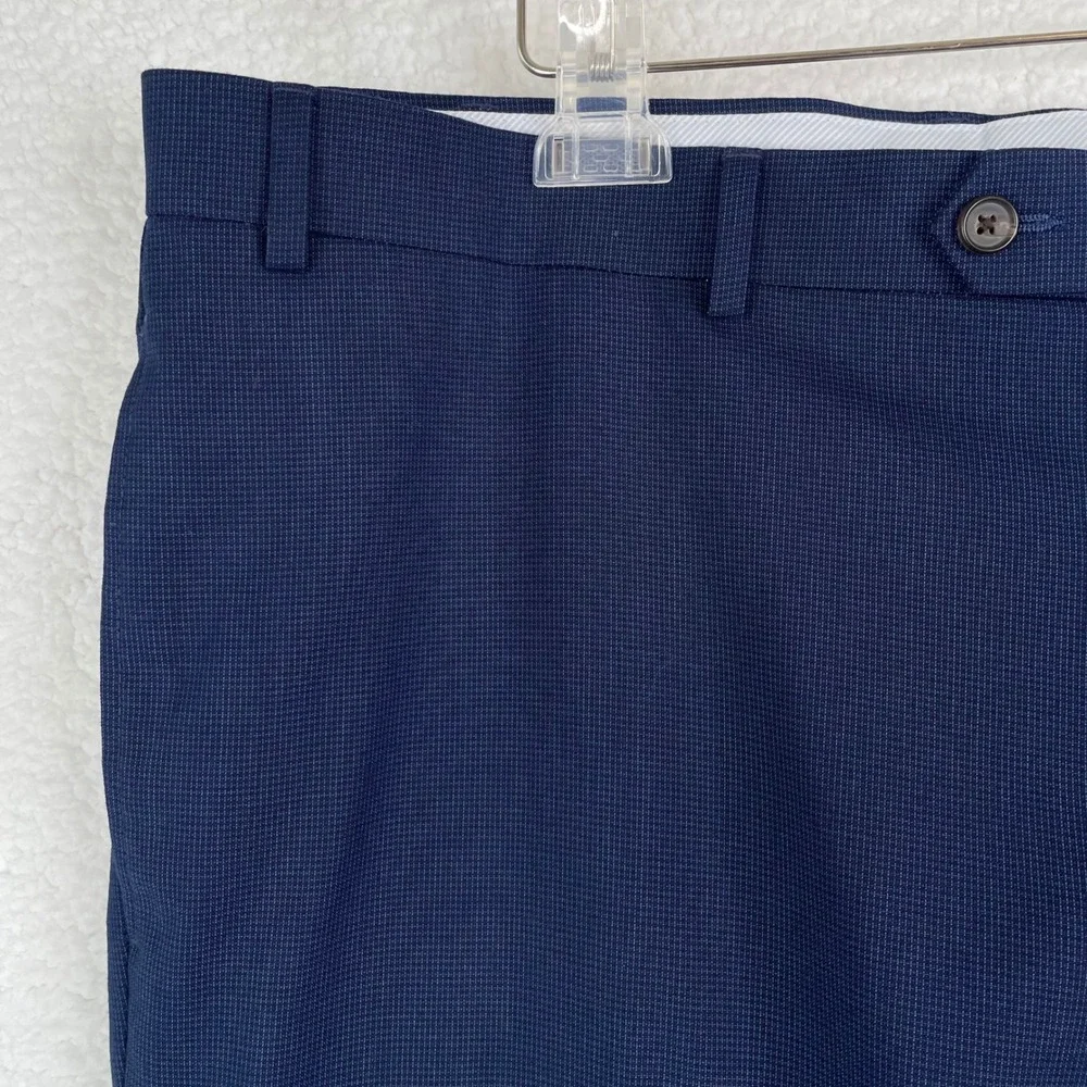 Ralph Lauren Mens Navy Blue Micro Check Dress Pants Flat Front‎ 42x31